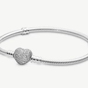 Pandora Moments Sparkling Heart Clasp Snake Chain Bracelet